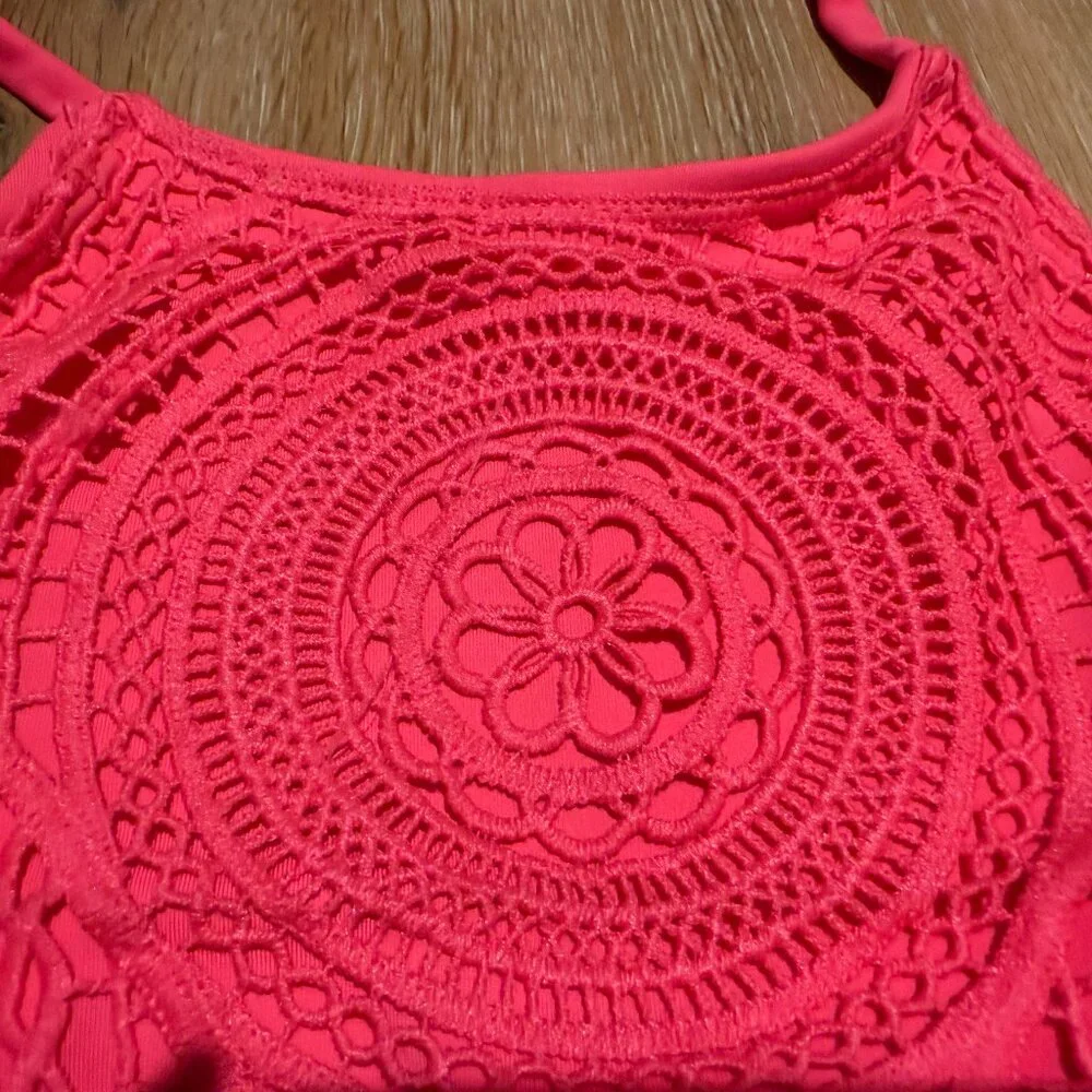 Justice Girls Bikini Set Crochet Halter Top & Matching Pink Bottoms Sz 12